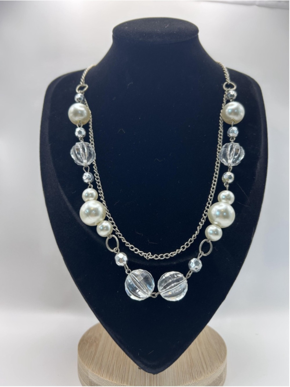 Necklace Silver Tone Layered Imitation Pearl Beaded Statement‎ Lobster Clasp
